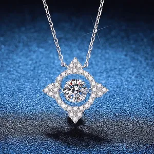 Luxueux Collier Pendentif Trèfle Coeur Dansant en Argent Sterling 925 Avec Moissanite Strass Incrusté Bijoux pour Femmes Cadeau Valentin