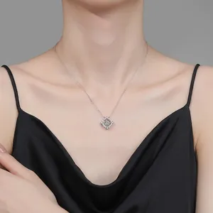 S925 sterling silver dancing stone necklace with 1 carat moissanite on female model
