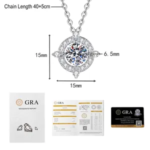 Detail view of 1 carat Moissanite Saturn pendant with 6.5mm stone and GRA certificate
