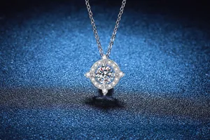 Macro shot of 925 silver Saturn star pendant necklace with sparkling Moissanite stones