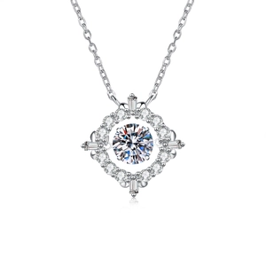 S925 sterling silver dancing stone necklace with 1 carat moissanite and halo pendant
