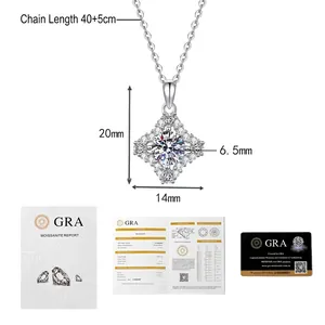 Detail of S925 sterling silver moissanite necklace with 20mm pendant and GRA certificate