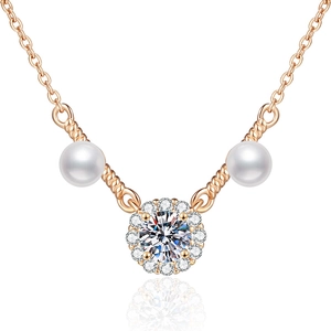 Elegant S925 silver necklace featuring moissanite, dual pearls, and rose gold plating