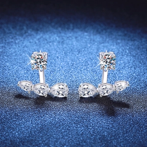 French Luxury S925 Sterling Silver Moissanite Stud Earrings For Women Fashion Pear Shaped Rhinestone Ear Jackets Jewelry Gift