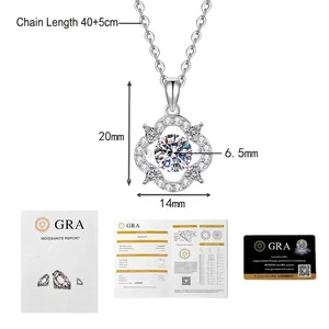 Tableau des tailles détaillé du pendentif trèfle S925 et du certificat de moissanite GRA