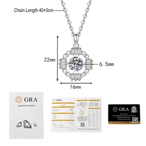 Detail of 925 sterling silver moissanite pendant with GRA certificate and dimensions