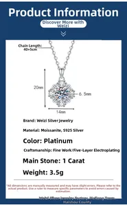 Macro view of flower-shaped pendant with 1ct moissanite and detailed size specifications