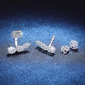 French luxury S925 sterling silver moissanite stud earrings featuring versatile 2-way wear