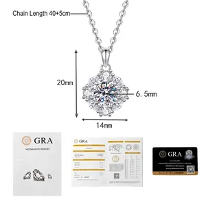 Macro view of 1 carat moissanite flower pendant with 20x14mm dimensions and GRA certificate