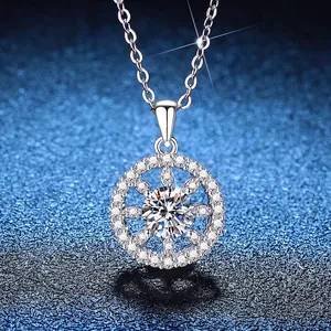 Collier Moissanite en Argent Sterling 925 pour Femme Collier Pendentif Rayon de Soleil Rond avec Certificat GRA Bijoux de Mode Cadeau