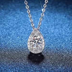 Collier Pendentif Goutte d'Eau en Argent Sterling 925 Moissanite Femmes Zirconia Halo Teardrop Elégant Bijoux Cadeau