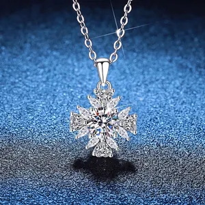 Collier Pendentif Flocon de Neige en Argent Sterling 925 avec Moissanite 1 Carat pour Femmes Élégant Chaîne de Clavicule Bijoux Cadeau