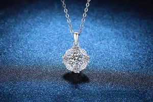 Macro view of 1 carat moissanite rose pendant with brilliant cut marquise stones