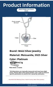 Detaillierte Größenangaben für S925 Silber Herzkette mit 2 Karat Moissanit-Stein
