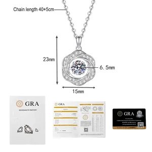 Detail of Moissanite necklace with GRA certificate and pendant dimensions measurement