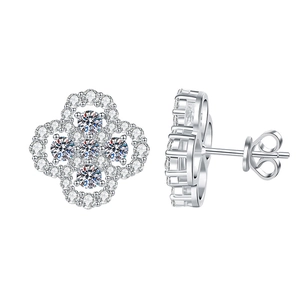Elegant S925 sterling silver four-leaf clover stud earrings with sparkling pavé crystals