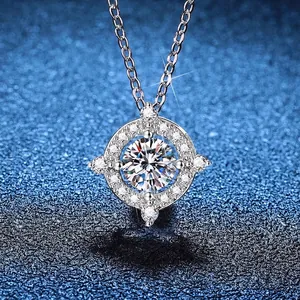 925 Sterling Silver Moissanite Saturn Halo Pendant Necklace For Women D Color Round Cut Lab Diamond Wishing Well Fine Jewelry Gift