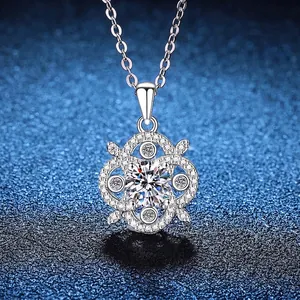 925 Sterling Silver Moissanite Necklace Four-Leaf Clover Floral Pendant Round Cut D Color Moissanite Fine Jewelry For Women With GRA Certificate