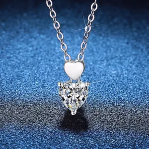 925 sterling silver necklace featuring a heart-shaped moissanite pendant with a classic O-chain