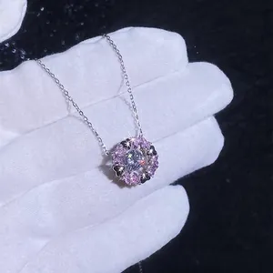 Moissanit S925 Silberherz-Halskette mit rosa Steinen und eleganter Silberkette