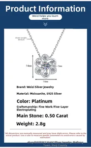 Vue détaillée du collier fleur avec moissanite 0,5ct et argent S925 au bord dentelle