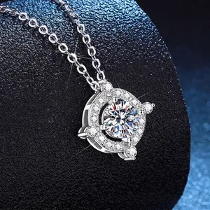 Elegant 925 sterling silver Saturn halo pendant necklace with sparkling Moissanite stones