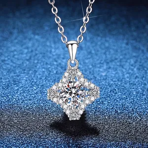 925 Sterling Silver Moissanite Necklace Elegant Star Pendant Fine Jewelry Sparkling Four-pointed Star Necklace For Women