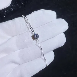 S925 Sterling Silber Armband mit blauem Moissanit und gemischtem Kettendesign
