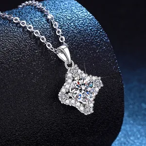 Sparkling S925 sterling silver necklace with 1 carat moissanite star pendant and halo
