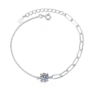 Elegantes s925 Sterlingsilber-Büroklammer-Armband mit einem 1 Karat Moissanit-Edelstein