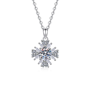 Collier pendentif tournesol en argent S925 avec moissanite 1ct et halo de pierres