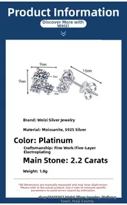 Detailed specs of S925 silver moissanite heart stud earrings with dimensions and weight