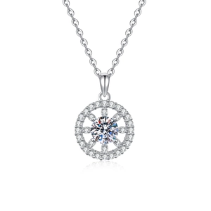 Collier pendentif soleil en argent S925 avec moissanite étincelante et design halo