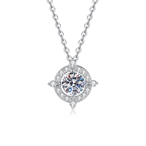 925 Sterling Silver Saturn pendant necklace with D color Moissanite and mirror reflection