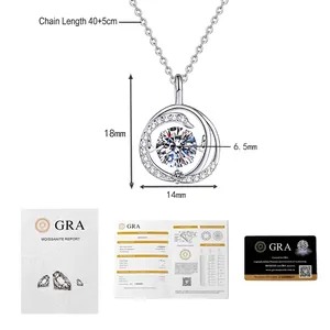 Moissanite pendant necklace detailed specs with GRA certificate and 18x14mm dimensions