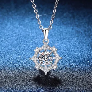 925 Sterling Silver Moissanite Dreamcatcher Pendant Necklace Elegant Snowflake Star Shape Clavicle Chain Jewelry For Women