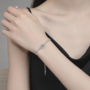 Bracelet en argent S925 avec moissanite 1 carat et chaîne réglable étoile et lune