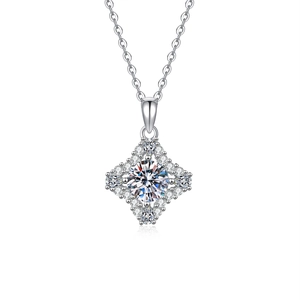 Sparkling S925 sterling silver necklace with a 1-carat moissanite starburst pendant