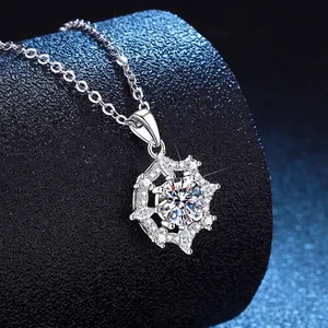 Sparkling 1 carat moissanite dreamcatcher snowflake necklace in 925 sterling silver