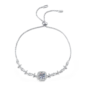 Bracelet ajustable en argent avec Moissanite et design halo étoile et lune