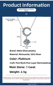 Détails du collier croissant C en argent S925 avec moissanite 1ct et ses dimensions