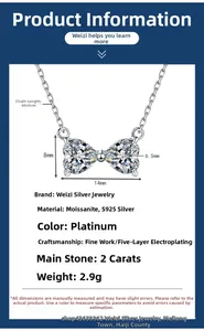 Détail du pendentif nœud en moissanite cœur 2ct en argent s925, dimensions 14x8 mm