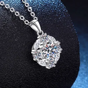 925 Sterling silver necklace with luxury moissanite pendant in flower cluster design