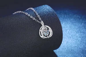 Detailed macro view of 925 silver swan heart pendant necklace with moissanite crystals