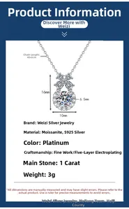 Détails du collier flocon de neige en argent S925 avec moissanite 1ct et ses dimensions