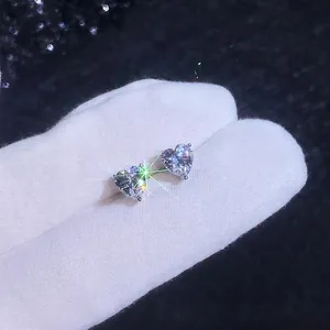 Classic S925 sterling silver heart-shaped moissanite stud earrings in a three-prong setting
