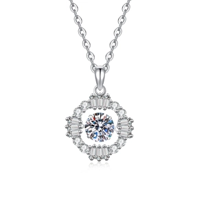Luxurious 925 sterling silver necklace featuring a 1ct moissanite pendant with a halo design