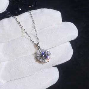 Luxurious 925 sterling silver moissanite rose pendant necklace with shimmering chain