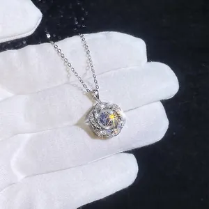 S925 sterling silver Mobius dancing heart necklace with sparkling rose flower pendant