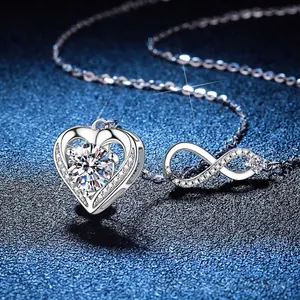 925 Sterling Silber Halskette mit Herz und Unendlichkeitssymbol und 3ct Moissanit Stein